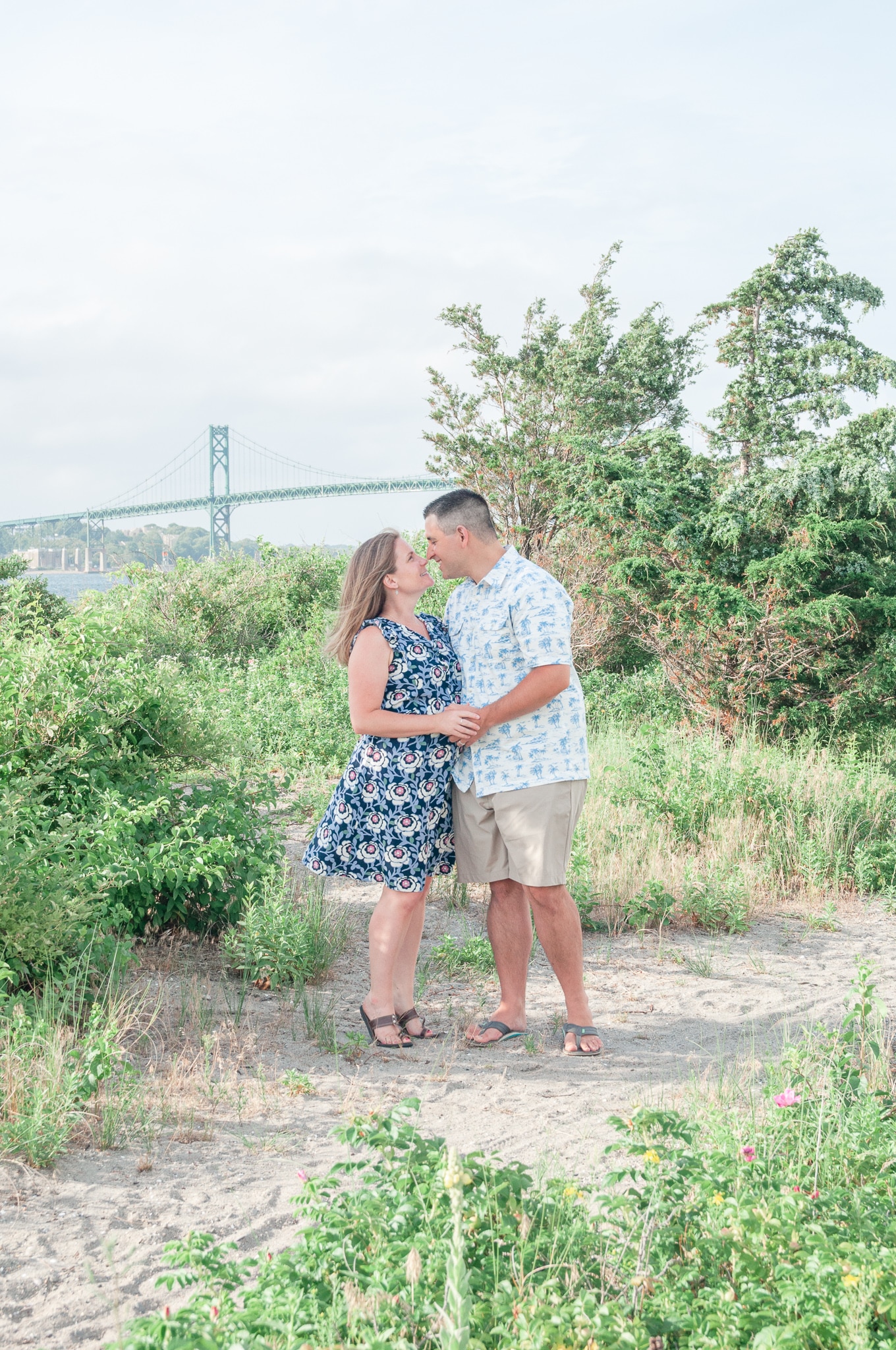 couple on the beach during portrait session in newport county ri