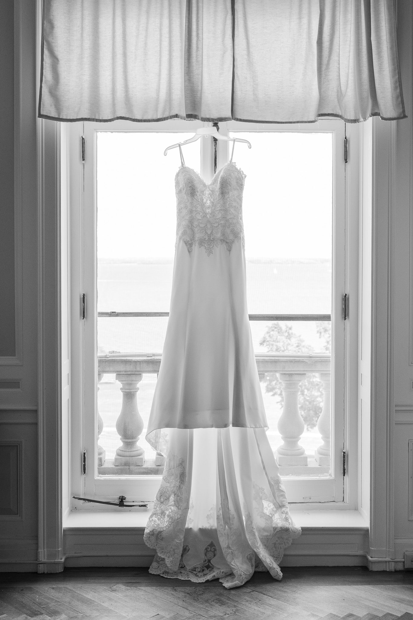 wedding dress in window