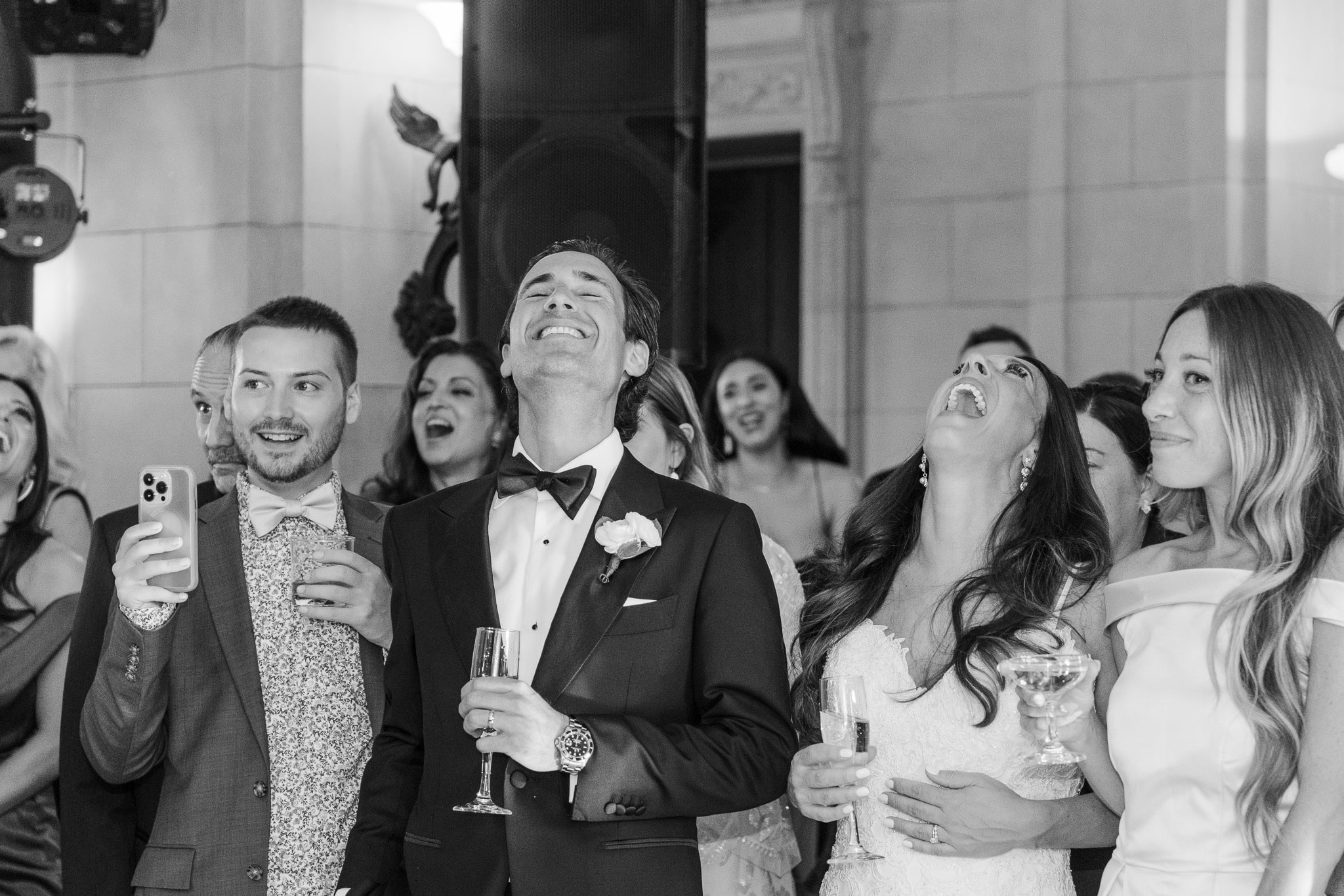 wedding party laughs at rhode island wedding